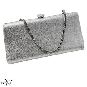 Vintage Cocktail Box Purse Clutch Handbag Silver Metallic w Chain 8x4 - Hey Viv